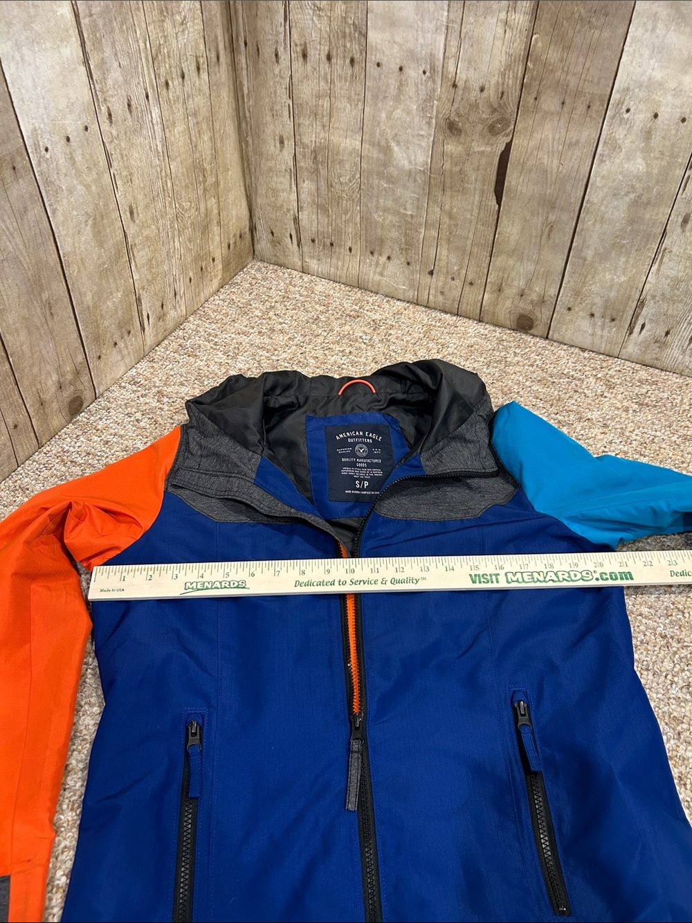 American Eagle Outfitters Colorblock Hooded Windbreaker Blue/Orange/Turquoise Sm - Picture 5 of 11